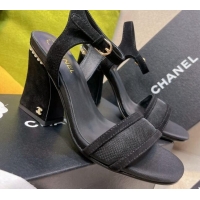 Hot Style Chanel Pearl Charm Mesh High Heel Sandals 8.5cm Black 089110