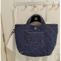 Top Quality Chanel Coco Beach Denim Shoulder Tote Bag AS0952 Blue 2022