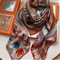 Luxury Classic Hermes Paisley Blossom Cashmere Silk Scarf Shawl 140x140cm HC0729 Orange 2022