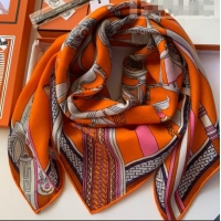 Sumptuous Hermes Cashmere & Silk Sqaure Scarf 100 H2695 Orange 2022