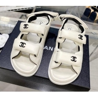 Low Price Chanel Lambskin Pillow Flat Strap Flat Sandals 081225 White