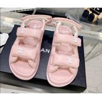 Best Product Chanel Lambskin Pillow Flat Strap Flat Sandals 081225 Light Pink