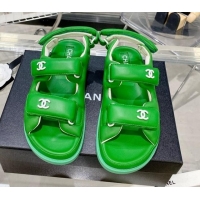 Pretty Style Chanel Lambskin Pillow Flat Strap Flat Sandals 081225 Green