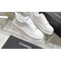 Feminine Chanel Leather Platform Sneakers White 081231