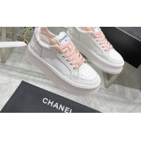 Durable Chanel Leather Platform Sneakers 081231 White/Pink