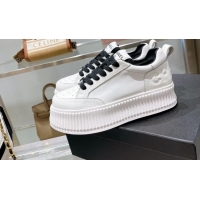 Discount Chanel Leather Platform Sneakers 081231 White/Black