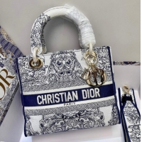 Affordable Price DIOR MEDIUM LADY D-LITE BAG Blue Toile de Jouy Reverse Embroidery M0565ORGO