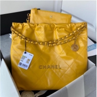 Top Quality CHANEL 22 HANDBAG Shiny Calfskin & Gold-Tone Metal AS3261 yellow