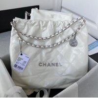 Luxury Cheap CHANEL 22 HANDBAG Calfskin & Silver-Tone Metal AS3261 White