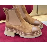 Luxury Chanel Suede Ankle Chelsea Boots Brown 2081254