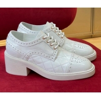 Good Quality Chanel Shiny Calfskin Lace-ups Pumps 4cm G39210 White 081257