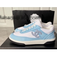 Best Product Chanel Fabric Sneakers White/Light Blue 081261