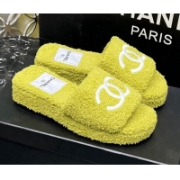 Perfect Chanel Teddycloth Platform Slide Sandals Yellow 2081267