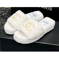 Stylish Chanel Teddycloth Platform Slide Sandals White 2081268