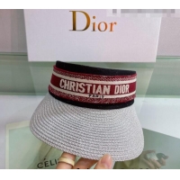 Unique Style Dior Straw Visor Hat 053130 Silver/Red 2022