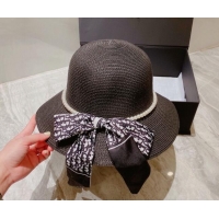 Best Price Dior Straw Bucket Hat with Pearl Bow 053133 Black 2022