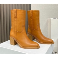 Durable Celine Calfskin Heel Short Boots 6.5cm Tan Brown 072146