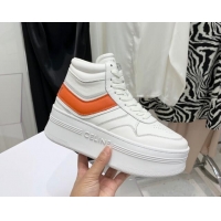 Top Design Celine Triomphe Lambskin Platform Boot Sneakers White/Orange 080861