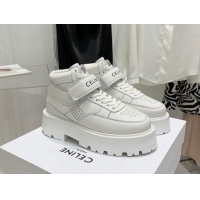 Stylish Celine Triomphe Leather Platform Boot Sneakers with Strap White 080864