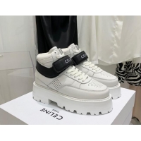 Grade Quality Celine Triomphe Leather Platform Boot Sneakers with Strap White/Black 080865