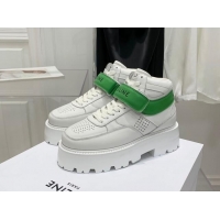 Best Price Celine Triomphe Leather Platform Boot Sneakers with Strap White/Green 080866