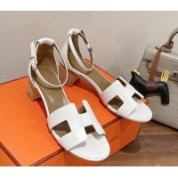 Discount Hermes Santorini Swift Calfskin Sandal 5cm 052334 White