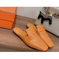 Grade Quality Hermes Eloge Flat Mules in Boarded Calfskin Tan Brown 052346