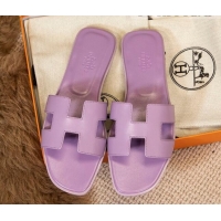 Hot Style Hermes Oran Classic Smooth Calfskin Flat Slide Sandals Purple 0527142