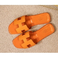 Sumptuous Hermes Oran Classic Grained Calfskin Flat Slide Sandals Orange 0527151