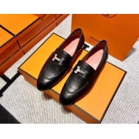 Unique Style Hermes Pairs Loafer in Calfskin Black/Pink 611052