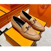 Top Grade Hermes Pairs Loafer in Calfskin Light Brown/Black 0611056