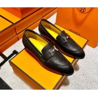 Fashion Hermes Pairs Loafer in Calfskin Yellow/Black 0611057