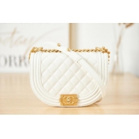 Pretty Style SMALL BOY CHANEL MESSENGER BAG Grained Calfskin & Gold-Tone Metal AS3350 white