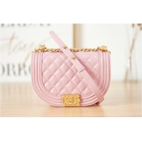 Good Looking SMALL BOY CHANEL MESSENGER BAG Grained Calfskin & Gold-Tone Metal AS3350 pink