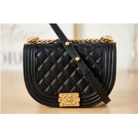 Top Quality SMALL BOY CHANEL MESSENGER BAG Grained Calfskin & Gold-Tone Metal AS3350 black