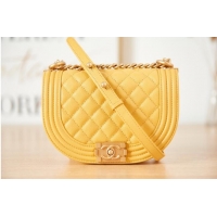 New Design SMALL BOY CHANEL MESSENGER BAG Grained Calfskin & Gold-Tone Metal AS3350 yellow