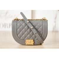 Shop Grade SMALL BOY CHANEL MESSENGER BAG Grained Calfskin & Gold-Tone Metal AS3350 Dark Gray