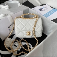 Good Product Chanel SMALL FLAP BAG Lambskin & Gold-Tone Metal AS3450 white