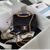 New Style Chanel SMALL FLAP BAG Velvet & Gold-Tone Metal AS3450 black