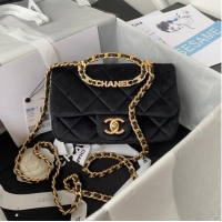 Popular Style Chanel FLAP BAG Velvet & Gold-Tone Metal AS3451 black