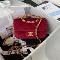 Famous Brand Chanel FLAP BAG Velvet & Gold-Tone Metal AS3451 Burgundy