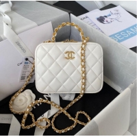 Luxury Cheap Chanel SMALL VANITY CASE Lambskin & Gold-Tone Metal AS3318 white