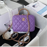 Top Grade Chanel SMALL VANITY CASE Lambskin & Gold-Tone Metal AS3318 Purple