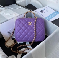 Luxurious Chanel VANITY CASE Lambskin & Gold-Tone Metal AS3319 Purple