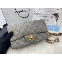 Fashion Chanel mini Classic Flap Bag Original Sheepskin Leather A1116 gray&Gold-Tone Metal