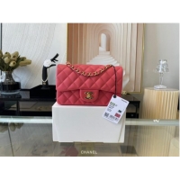 Inexpensive Chanel mini Classic Flap Bag Original Sheepskin Leather A1116 Watermelon red&Gold-Tone Metal