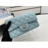 Reasonable Price Chanel Classic Flap Bag Original Sheepskin Leather A1116 light blue&silver-Tone Metal