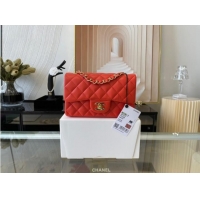 Affordable Price Chanel Classic Flap Bag Original Sheepskin Leather A1116 Bright red&Gold-Tone Metal