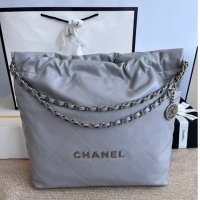 Trendy Design CHANEL 22 HANDBAG Calfskin & Silver-Tone Metal AS3261 gray