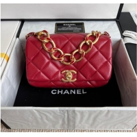 Famous Brand Chanel FLAP BAG Lambskin & Gold-Tone Metal AS3366 red